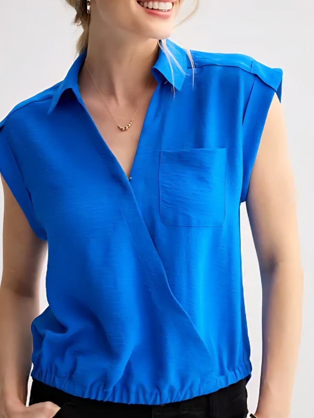 Nine West Cobalt Blue Short Sleeve Surplice Blouse